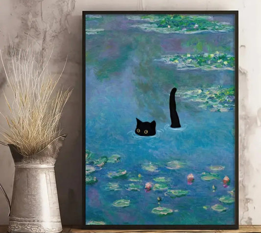 Toile Art Déco Chat & Nénuphare 🐱